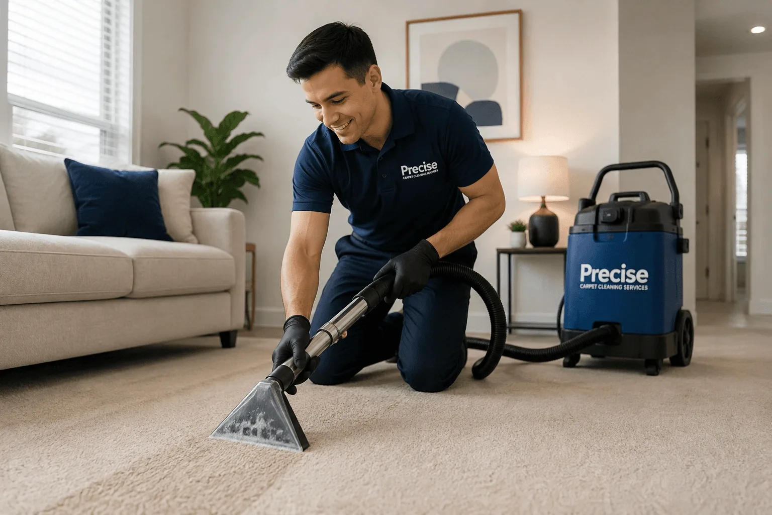 Cleaner working professionally with equipment